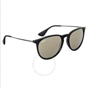 Ray Ban Erika Black sunglasses with gold frames.